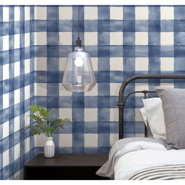 Checkmate Watercolor Plaid Blue Plaid Peel and Stick Wallpaper, image 1