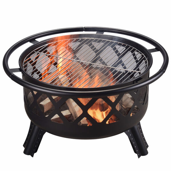 Black Outdoor 30-Inch Round Steel Wood Burning Fire Pit, image 5