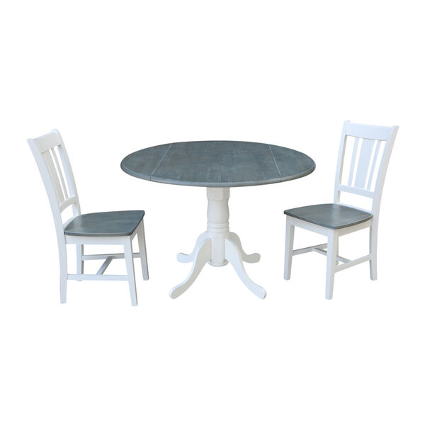 San Remo White and Heather Gray 42-Inch Dual Drop leaf Table with Side Chairs, Three-Piece, image 1