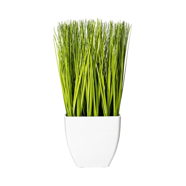 Faux Green Potted Grass in a White Pot, image 1