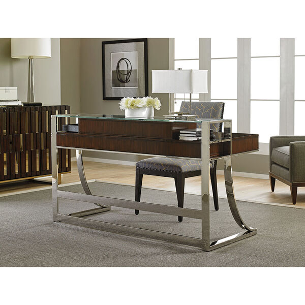 Studio Designs Stainless Steel and Brown Andrea Writing Desk, image 3