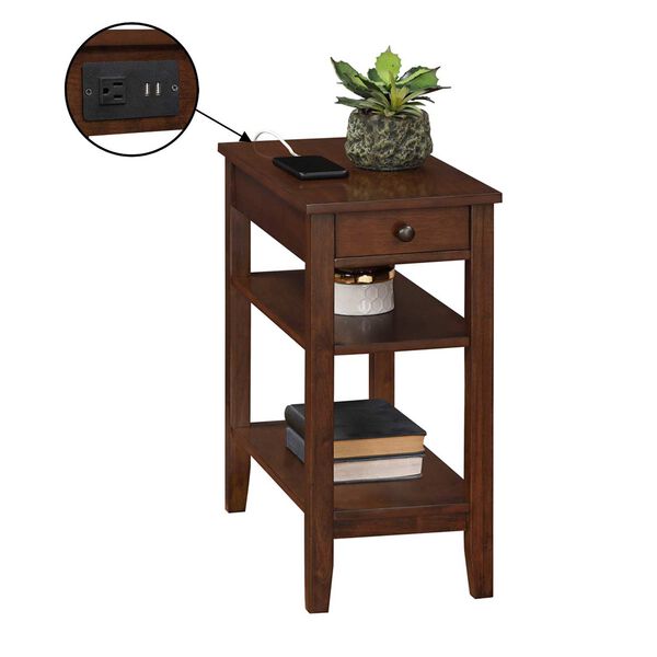 Brown American Heritage One Drawer Chairside End Table with Charging Station and Shelves, image 8