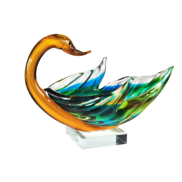 Hand Blown Art Glass 9-Inch Swan Bowl Sculpture, image 1