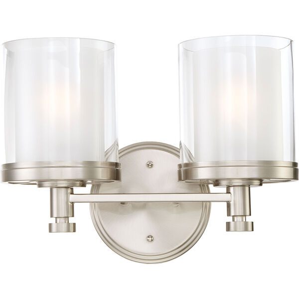 Selby Brushed Nickel Two-Light Vanity with Clear and Frosted Glass Shade, image 1