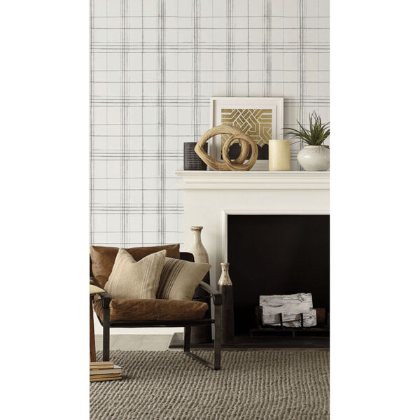 Simply Farmhouse Beige and Gray Plaid Wallpaper, image 2