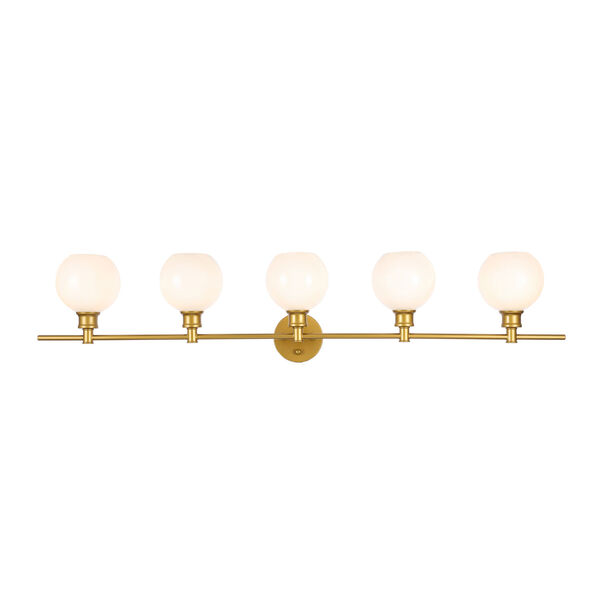 Collier Brass Five-Light Bath Vanity with Frosted White Glass, image 1