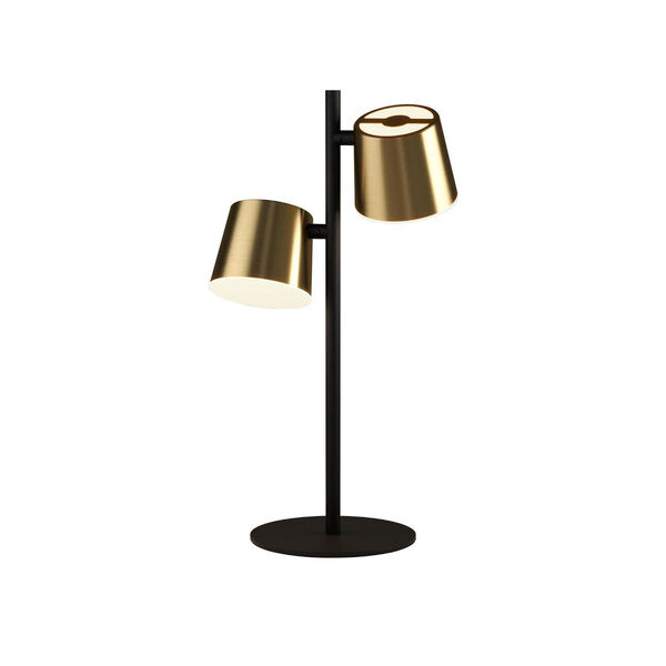 Altamira Structured Black and Brass Two-Light Table Lamp, image 1