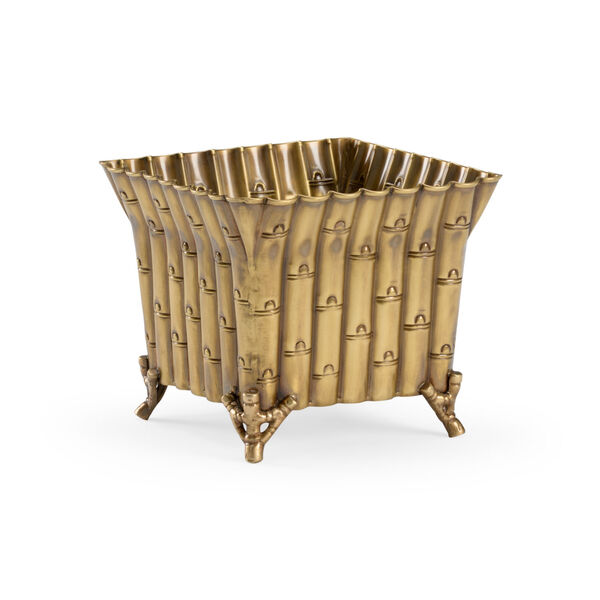 Gold 8-Inch Square Bamboo Planter, image 1