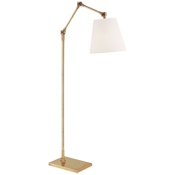Graves Articulating Floor Lamp in Hand-Rubbed Antique Brass with Linen Shade by Suzanne Kasler, image 1