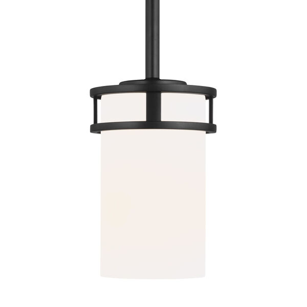 Robie Midnight Black One-Light Mini Pendant with Etched White Inside Shade, image 1