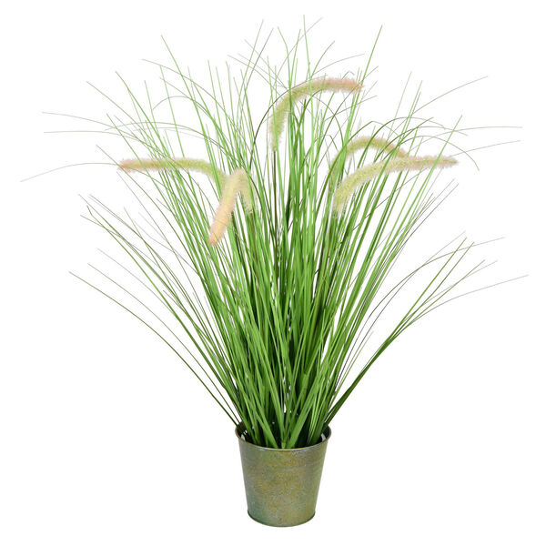 Green 26-Inch Cattail Grass with Iron Pot, image 1