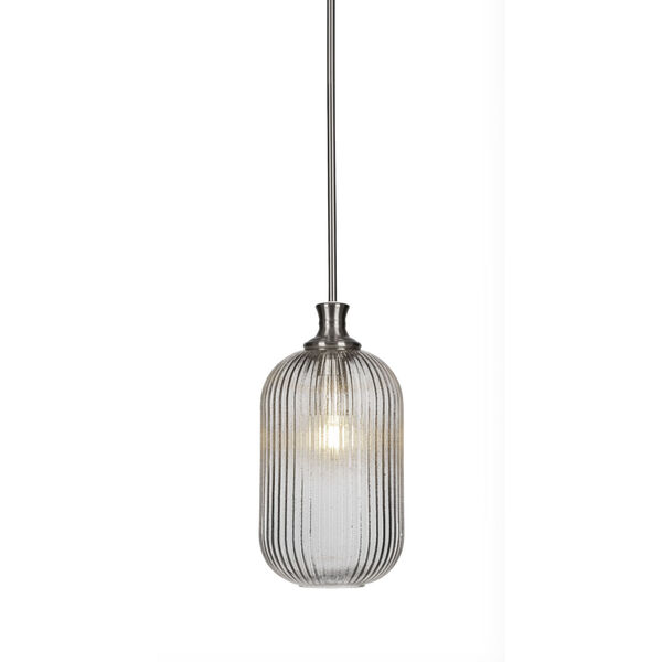 Carina Brushed Nickel Eight-Inch One-Light Stem Hung Mini Pendant with Micro Bubble Ribbed Glass Shade, image 1