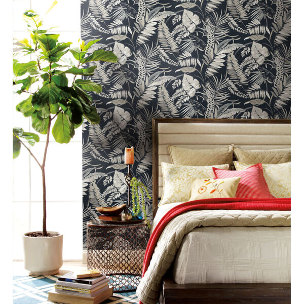 Tropics Black Tropical Toss Pre Pasted Wallpaper - SAMPLE SWATCH ONLY, image 1