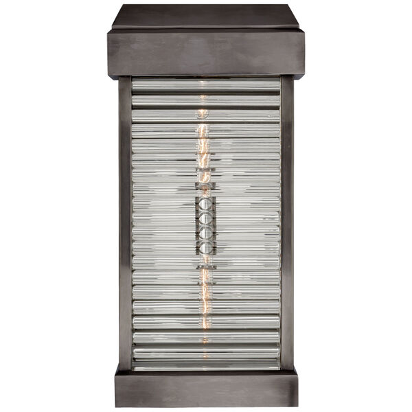 Dunmore Large Curved Glass Louver Sconce in Bronze with Clear Glass by Chapman and Myers, image 1