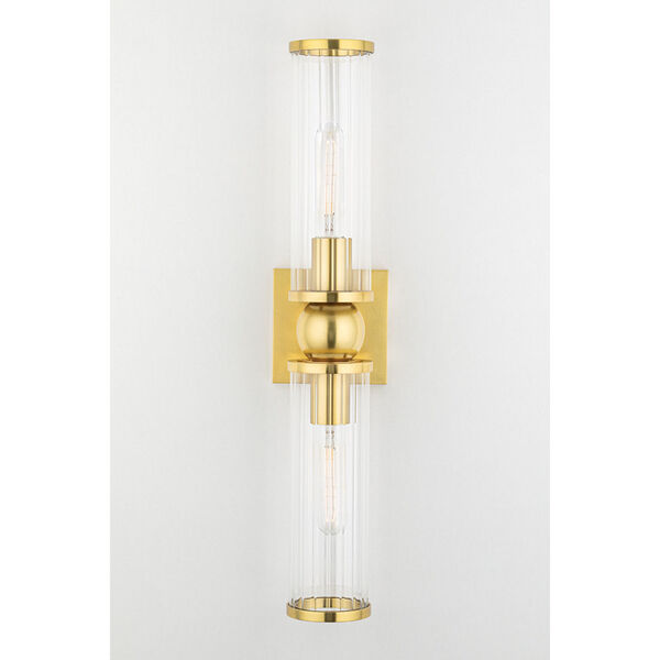Malone Aged Brass Two-Light ADA Wall Sconce with Clear Shade, image 3