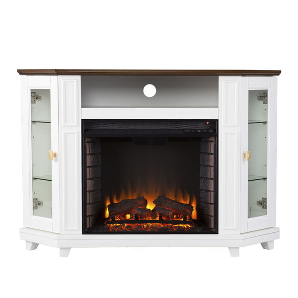 Dilvon White and brown Electric Fireplace with Media Storage, image 2