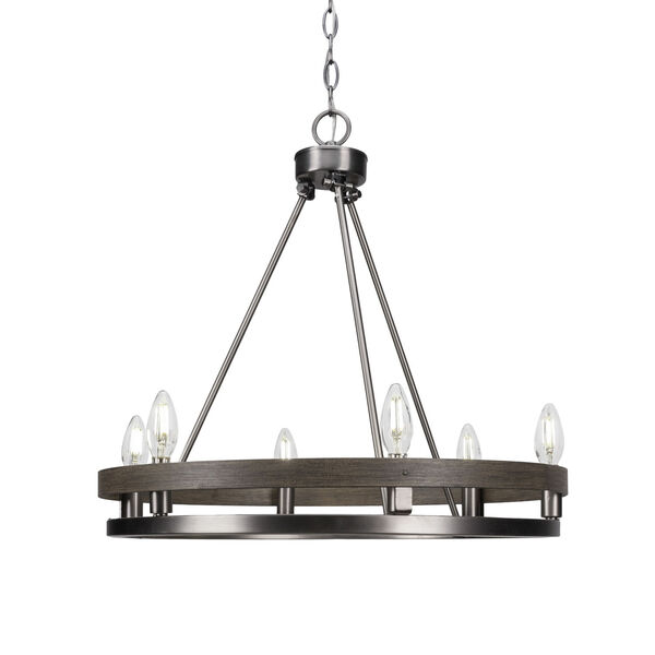 Belmont Graphite and Distressed Wood Six-Light Chandelier, image 1