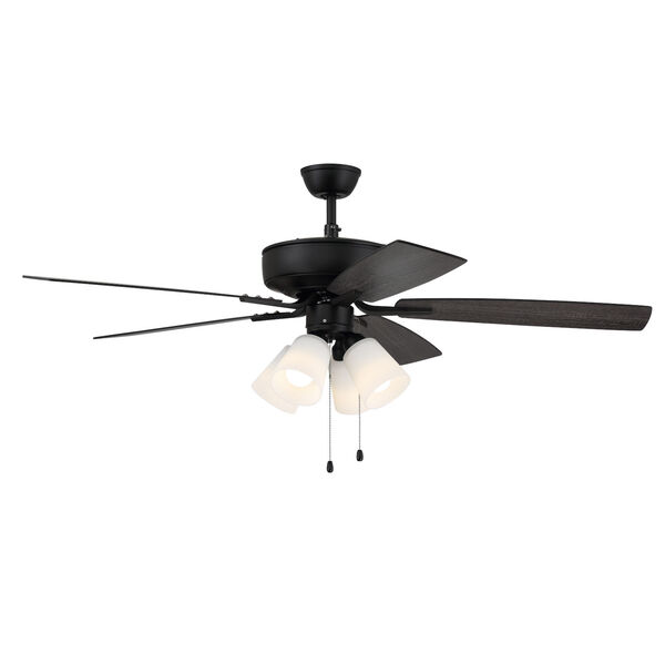 Pro Plus Flat Black 52-Inch Four-Light Ceiling Fan with White Frost Bell Shade, image 3