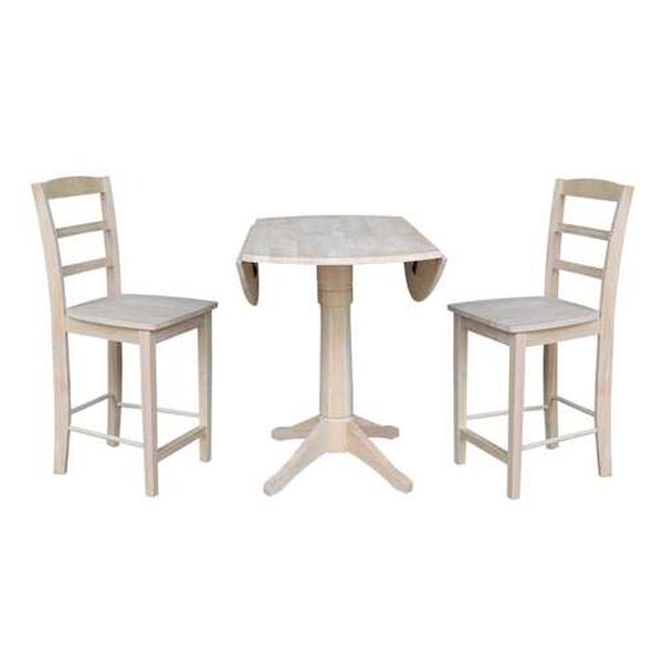 Gray and Beige 36-Inch Round Pedestal Counter Height Table with Madrid Stools, 3-Piece, image 2