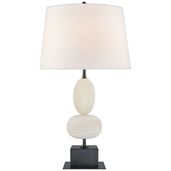 Dani Medium Table Lamp in Alabaster and Black Marble with Linen Shades by Thomas O'Brien, image 1