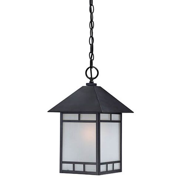 Drexel Stone Black One-Light Outdoor Lantern Pendant with Frosted Seed Glass, image 1
