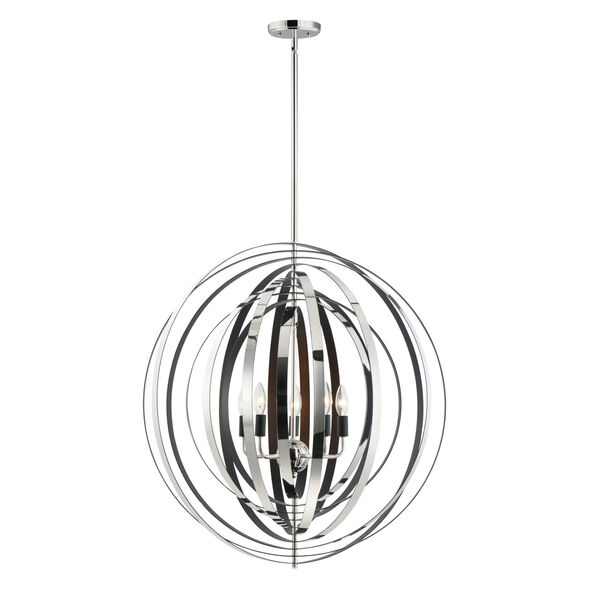 Radial Polished Nickel and Black 31-Inch Five-Light Pendant, image 1