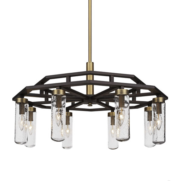Salinda Espresso and Brass Eight-Light Chandelier with Clear Bubble Glass, image 1