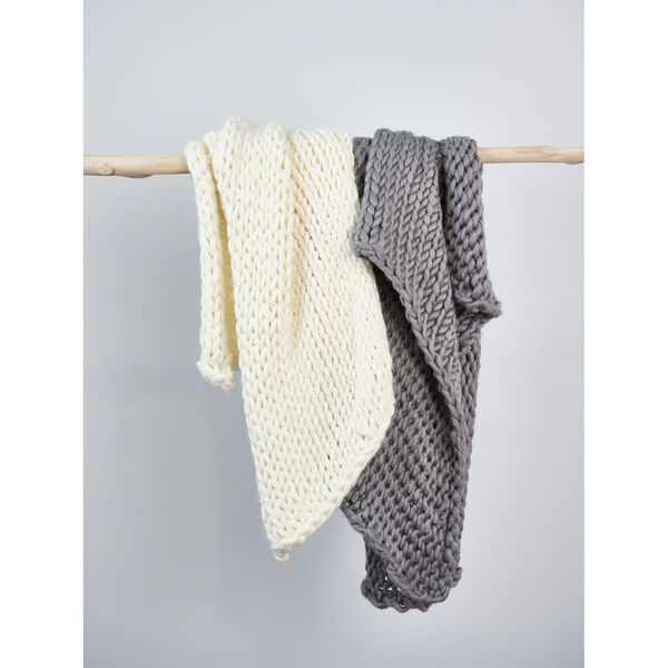 Ultra-Chunky Knit Acrylic Throw Blanket Gray, image 4