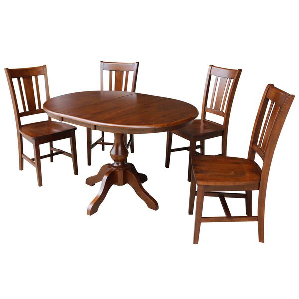 Espresso Round Dining Table with 12-Inch Leaf and Chairs, 5-Piece, image 1