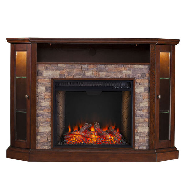 Redden Espresso Corner Convertible Smart Electric Fireplace with Storage, image 4