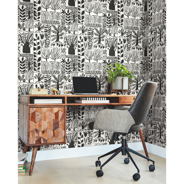 Black and White 27 In. x 27 Ft. Primitive Trees Wallpaper, image 1