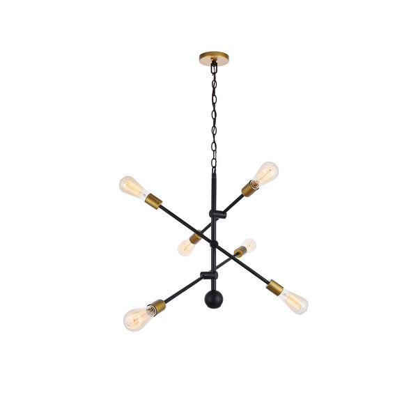 Axel Black and Brass 29-Inch Six-Light Pendant, image 1