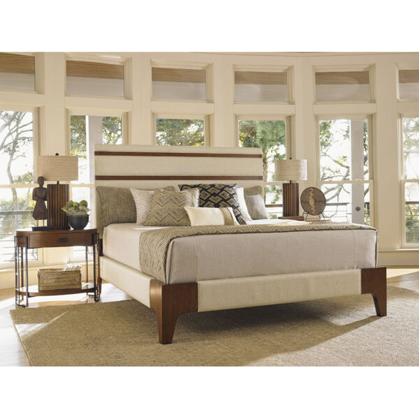 Island Fusion Brown and Ivory Mandarin Upholstered Panel Bed, image 2