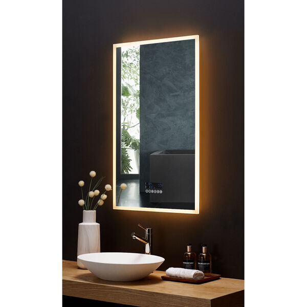 Immersion White 24 x 40 Inch LED Frameless Mirror with Bluetooth Defogger and Digital Display, image 5