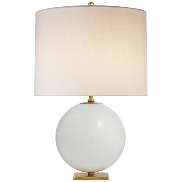 Elsie Table Lamp in Cream Reverse Painted Glass with Cream Linen Shade by kate spade new york, image 1