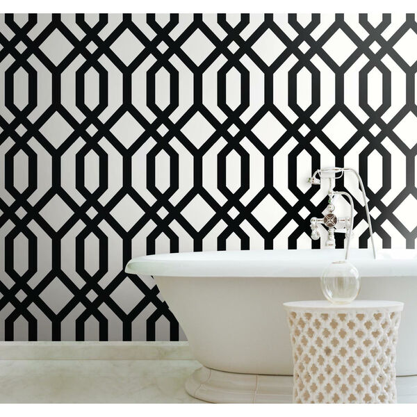 Gazebo Lattice Black White Peel and Stick Wallpaper, image 1