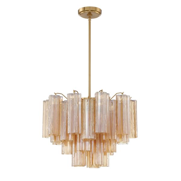 Addis Aged Brass Six-Light Chandelier with Amber Tronchi Glass, image 1
