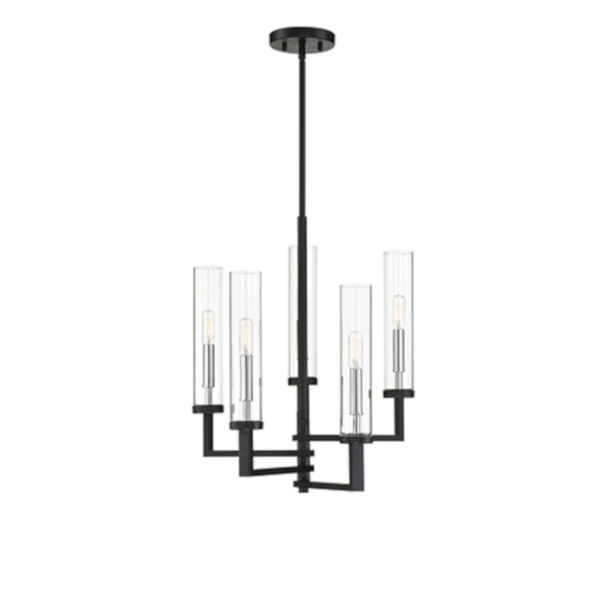 Fredrick Matte Black with Polished Chrome Accents Five-Light Chandelier, image 1