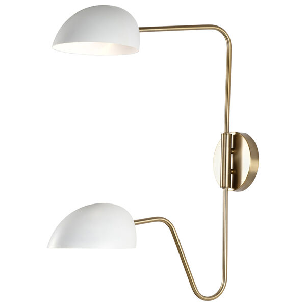 Trilby Matte White and Burnished Brass Two-Light Wall Sconce, image 2