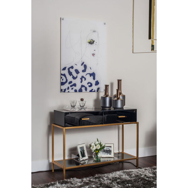 Monroe Black Glass Two-Drawer Console Table, image 3