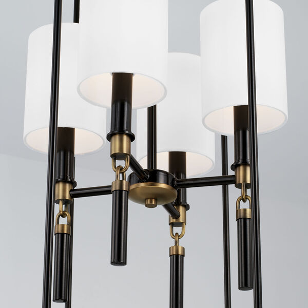 Beckham Glossy Black and Aged Brass Four-Light Cage Foyer with White Fabric Stay Straight Shades, image 4