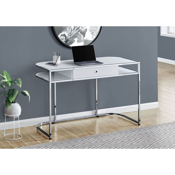 Glossy White and Silver Computer Desk, image 2