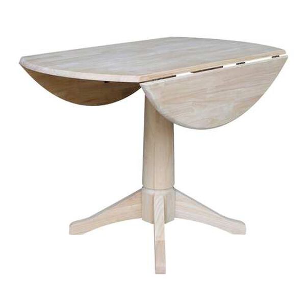 Gray and Beige 30-Inch High Round Dual Drop Leaf Pedestal Table, image 4