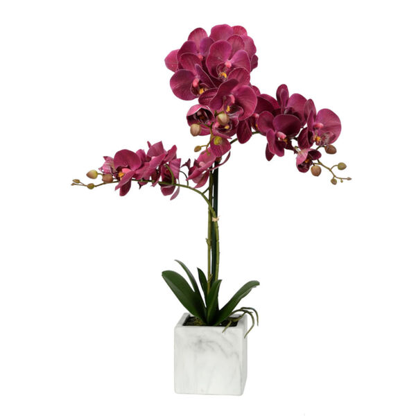 White Plum Real Touch Phalaenopsis in Metal Pot, image 2