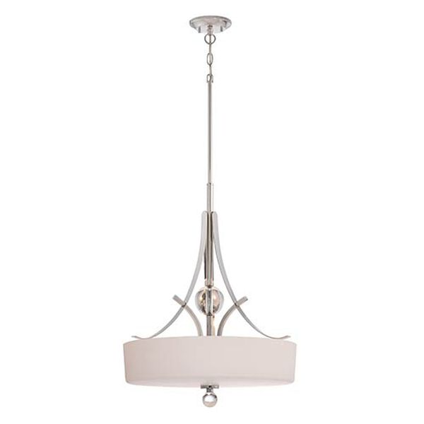 Connie Polished Nickel Three-Light Drum Pendant with Satin White Glass, image 1