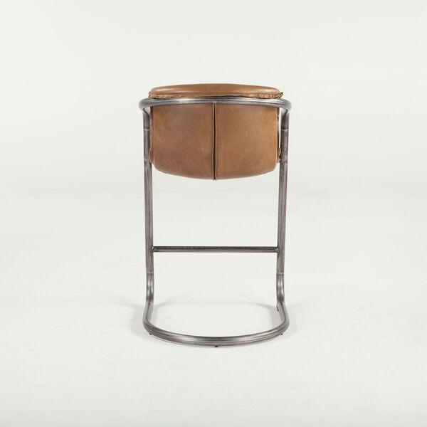 Set of Two Distressed Brown Leather Counter-Height Stools, image 4