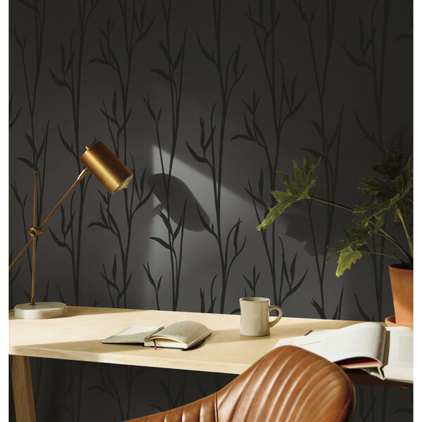 Matcha Black Botanical Non-Pasted Wallpaper, image 1
