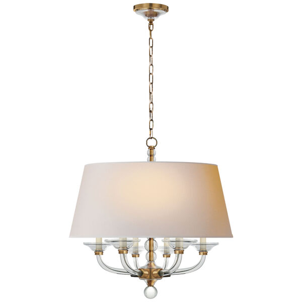 Crystal Stacked Ball Hanging Shade in Antique-Burnished Brass and Crystal with Natural Paper Shade by Chapman and Myers, image 1