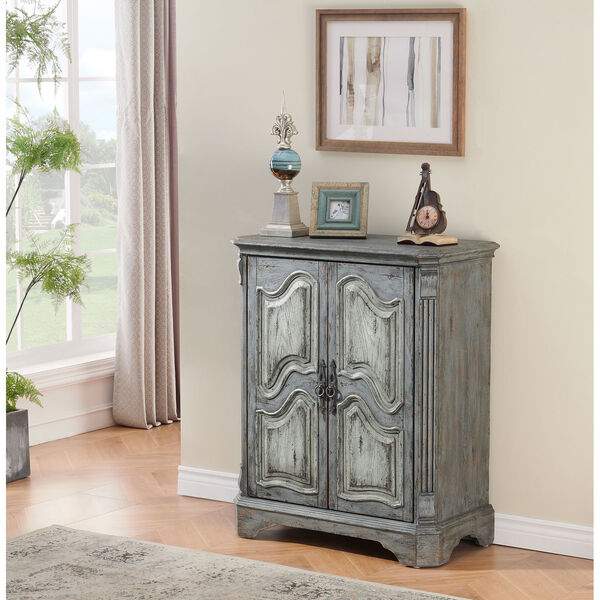 Distressed Grey Blue and White Two Door Wine Cabinet, image 2