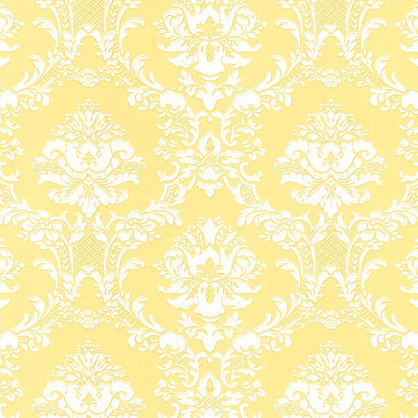 Document Damask Yellow and White Wallpaper, image 1
